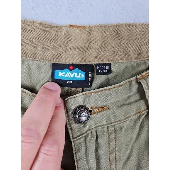 KAVU Pants Men's Size 36x29 Olive 100% Cotton Pockets Flat Front Straight Leg‎ - Picture 6 of 12